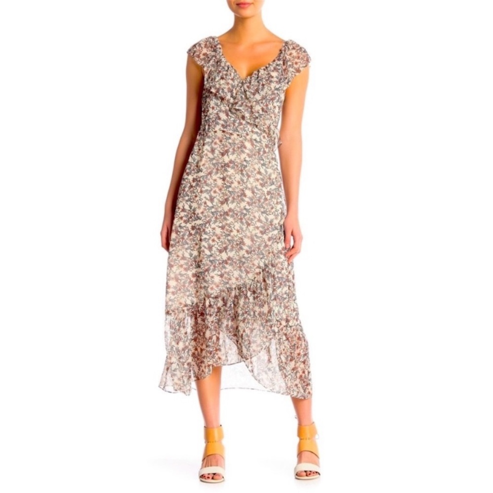 Rebecca Minkoff Jessica Floral Wrap Ruffle Dress Womens Size Medium Garden Party